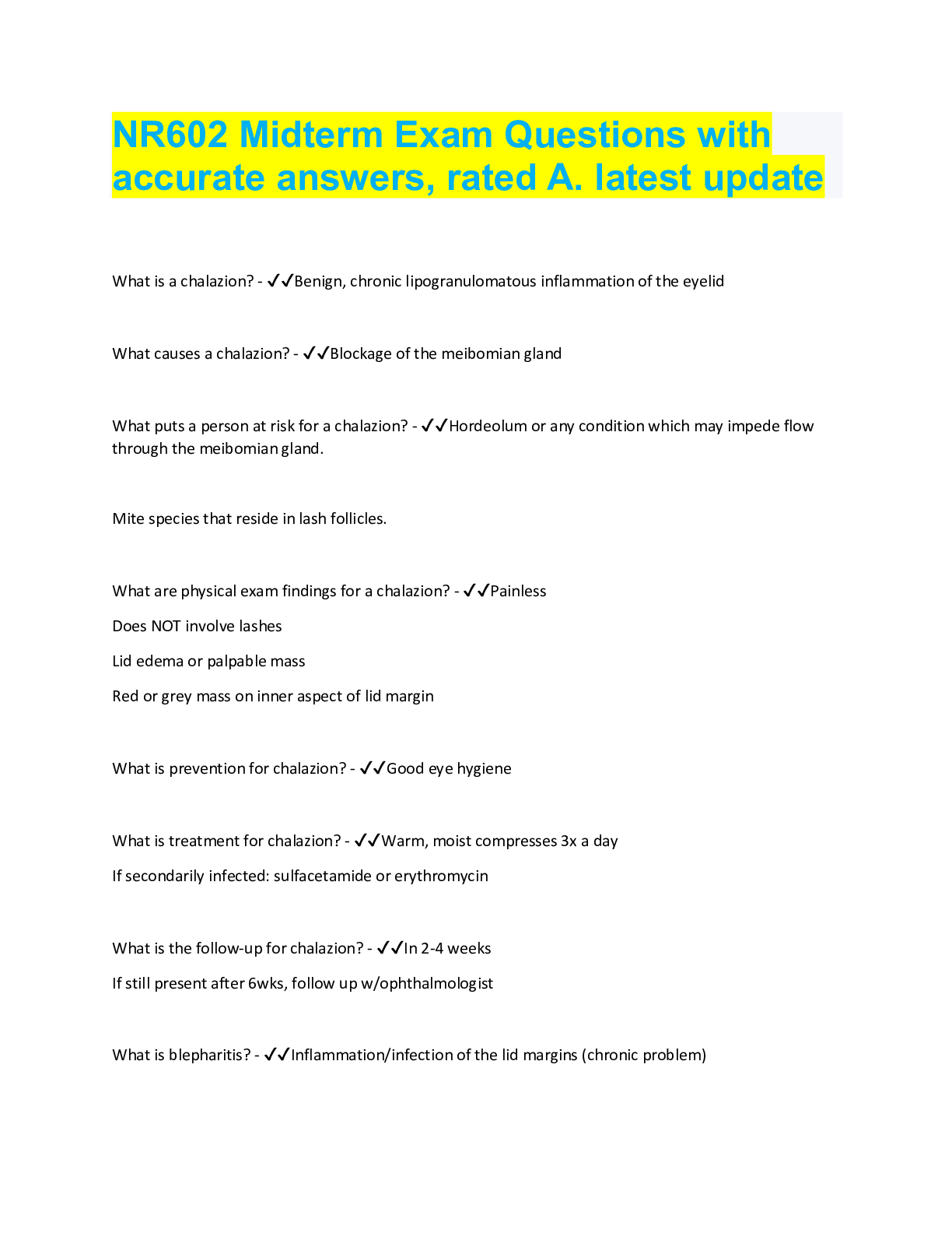 Preview image for NR602 Midterm Exam Questions with accurate answers, rated A. latest update
